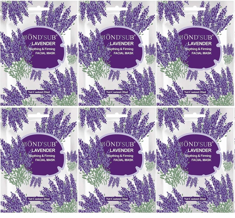 Mond'sub MONDSUB Lavender Soothing  Firming Facial Mask Sheets  Pack of 6 x 20ml - Image 1