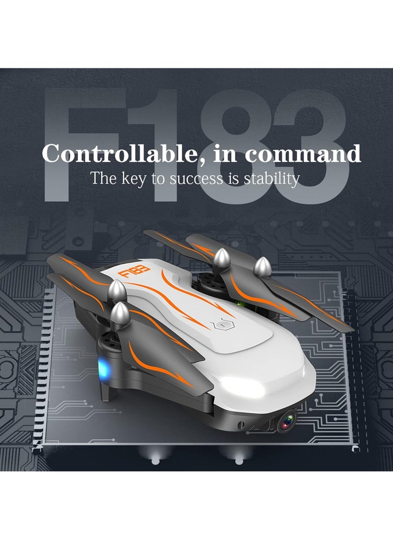 BGM - RC F183 Drone with 4K HD Camera, FPV Drones RC Quadcopters with Altitude Hold and Headless Mode, 3D View Mode, With LED lights, with G-sensor, 3D flip, One Key Takeoff / Landing, APP Control, Voice Control, With Remote Control, Foldable - White - Image 1