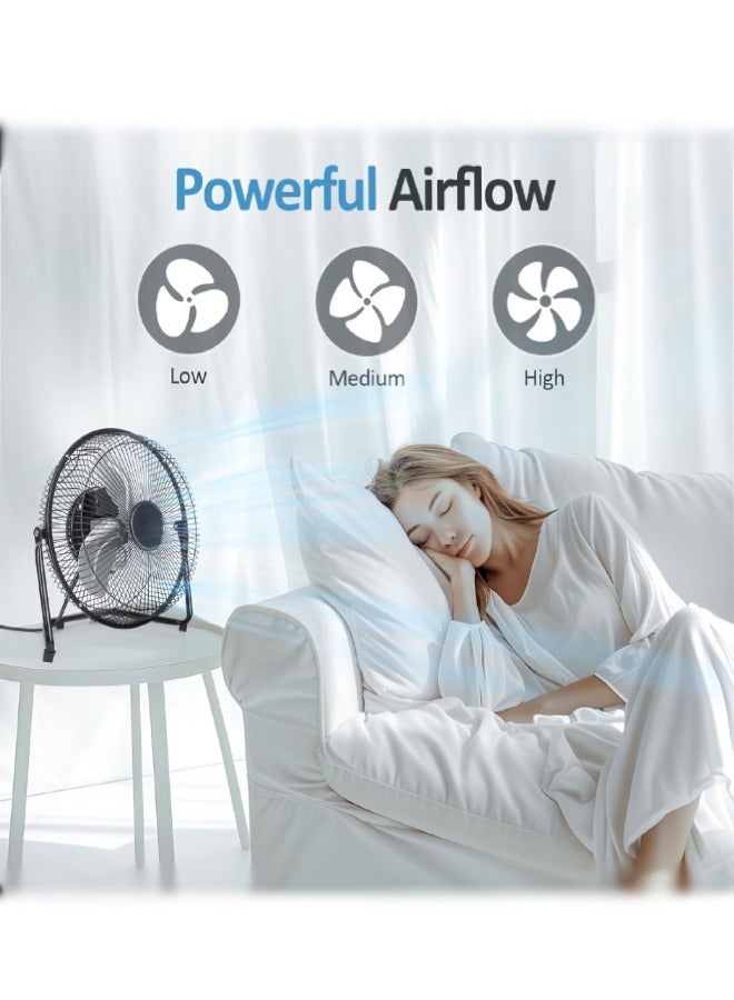 AHAKAC AHAKAC Table Fan, 3 Speed ​​Portable Metal Fan, Home Quiet Fan, High Speed ​​Floor Fan, Adjustable Tilt, Suitable for Home Office Bedroom, Black (9 Inch)  - Image 3