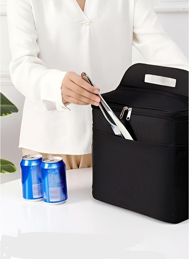 توشيونيكس حقيبة غداء معزولة – مقاومة للتسرب وصديقة للبيئة – مصنوعة من قماش أوكسفورد الحراري – سعة 8.5 لتر – مدمجة ومتينة – مزودة بحزام كتف ومقبض – متعددة الجيوب للتنقل والعمل والمدرسة – فتاحة زجاجات مرفقة – ألوان: أسود، رمادي، أزرق - Image 3