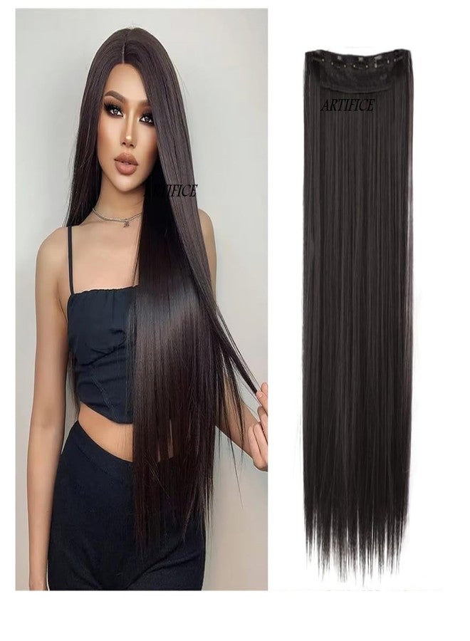 Artifice 5 Clip Straight Clip in Hair Extensions for Women Natural Soft Clip on Extensions Synthetic Thick Hairs for Any Event for Girls Hair Extension Natural Dark Brown 26 INCH - Image 1