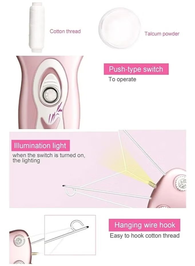 Daling Electric Facial Hair Remover for Women – Painless Threading Epilator for Face, Upper Lip, Chin & Arms – Automatic Cotton Thread Hair Removal Device – Pink - Image 2