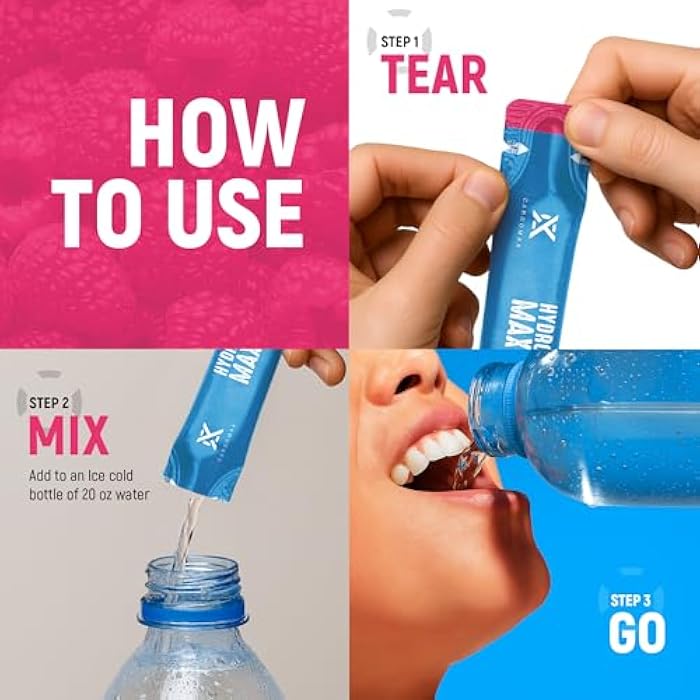 CardoMax Hydration Packets - Hydromax Electrolyte Drink Mix Packets with Sodium, Magnesium, & Potassium - Vegan & Keto-Friendly, Electrolyte Drink Mix - 15 Liquid Hydration Sticks, Raspberry - Image 4