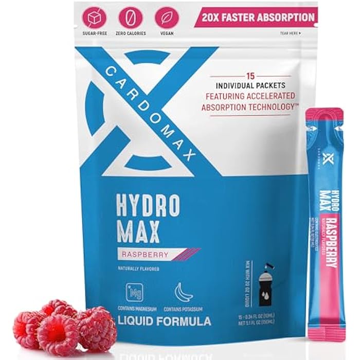 CardoMax Hydration Packets - Hydromax Electrolyte Drink Mix Packets with Sodium, Magnesium, & Potassium - Vegan & Keto-Friendly, Electrolyte Drink Mix - 15 Liquid Hydration Sticks, Raspberry - Image 1