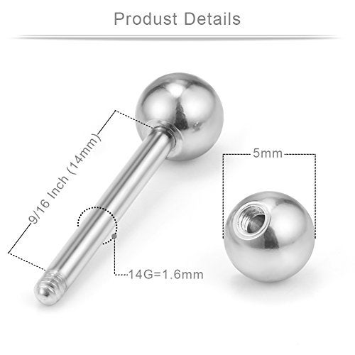 Ruifan 14G 9/16Inch Crystal Ball Nipple Tongue Shield Ring Barbell Body Piercing Jewelry Retainer 8PCS - Silver - Image 3