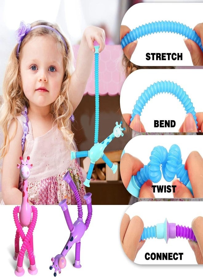 DEOXY LED Telescopic Suction Cup Giraffe Toy, Pop Tubes Fidget Toys, Shape Changing Telescopic Sensory Tubes Fidget Tubes Sensory Toys Suction Toy, Funny Gift (Pack of 4) - Image 2