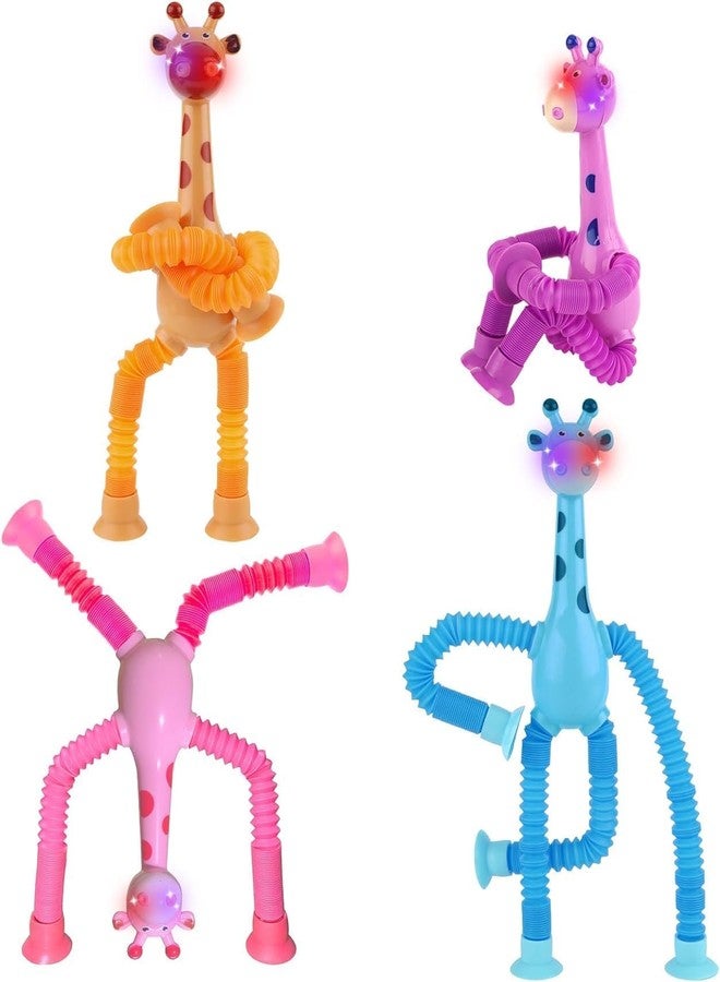 DEOXY LED Telescopic Suction Cup Giraffe Toy, Pop Tubes Fidget Toys, Shape Changing Telescopic Sensory Tubes Fidget Tubes Sensory Toys Suction Toy, Funny Gift (Pack of 4) - Image 1