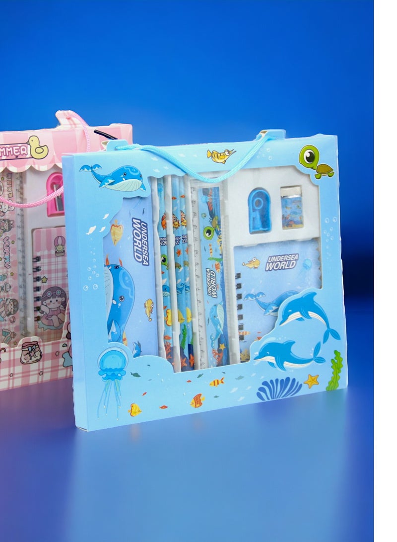 مجموعة أدوات مكتبية للأطفال مجموعة لوازم مدرسية (3 قلم رصاص+ مقلمة + استيكة + برايا + نوت بوك ) - Image 1