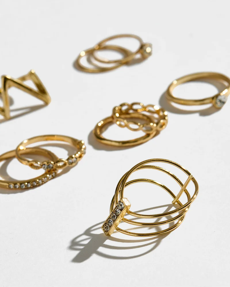 REDTAG Women Gold Embellished Rings Set (9 Piece)