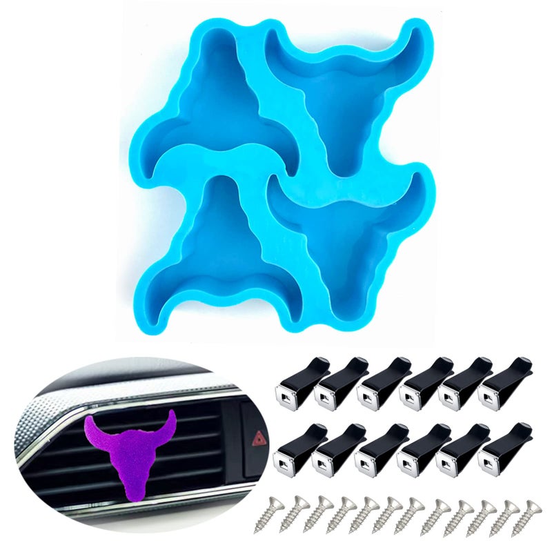 Silicone Bull Skull Molds  Car vent clips included Oven safe For resin soap or candle making  12 pc kit