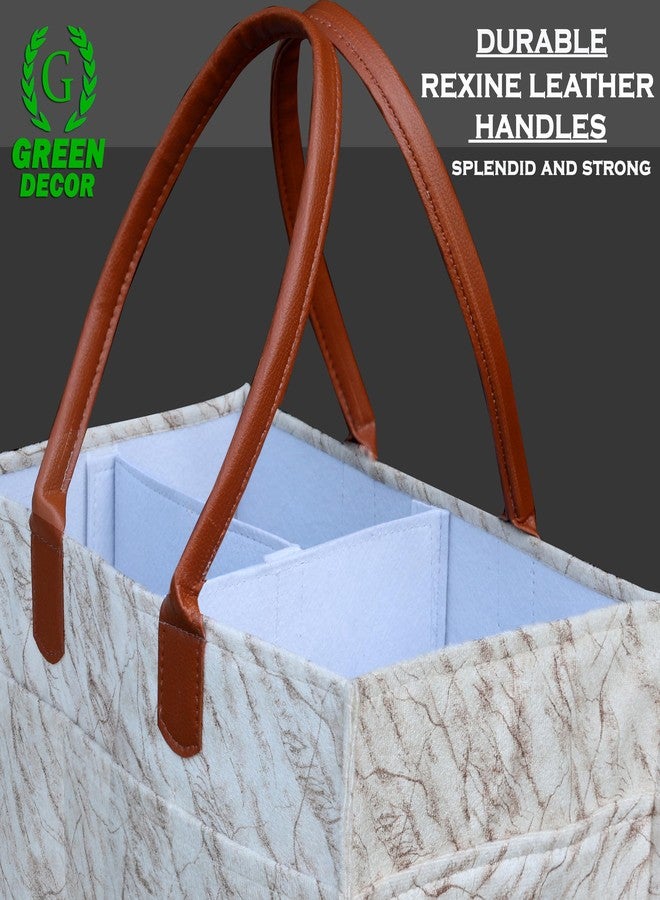 GREEN DECOR - Heavy Duty Felt Designer Caddy Bag With Handles for Mothers, Baby Diaper & Wipes Caddy Organizers,Nursery Storage Foldable & Portable (Marble Print, Cream Color, 15X10X8 Inches) - Image 4