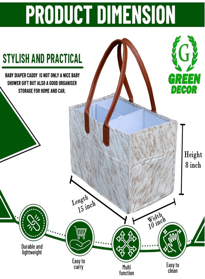 GREEN DECOR - Heavy Duty Felt Designer Caddy Bag With Handles for Mothers, Baby Diaper & Wipes Caddy Organizers,Nursery Storage Foldable & Portable (Marble Print, Cream Color, 15X10X8 Inches) - Image 2