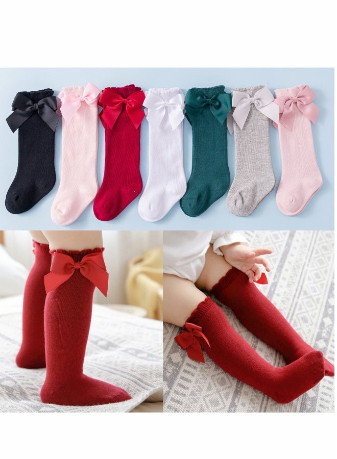 Baby Girls Knee High Socks 6 Pack Bow Long Stockings Infants Toddlers Ruffled School Uniform Leggings(18-36 Months) - Image 2