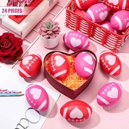 MiniInflat 24 Pcs Valentines Day Football Stress Balls 343 Football Squeeze Foam Balls Football Stress Relief Toys for Valentines Day Sport Party Game FavorsRed Rose - Image 5