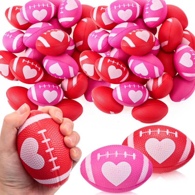 MiniInflat 24 Pcs Valentines Day Football Stress Balls 343 Football Squeeze Foam Balls Football Stress Relief Toys for Valentines Day Sport Party Game FavorsRed Rose - Image 3