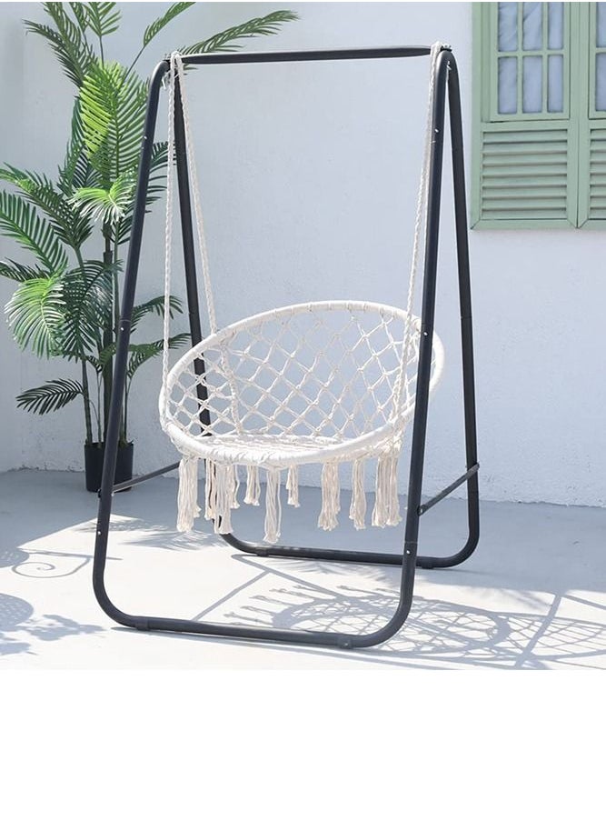 Strength Hammock Chair Macrame Hammock Included Heavy Duty Stand Max330Lbs (Beige)