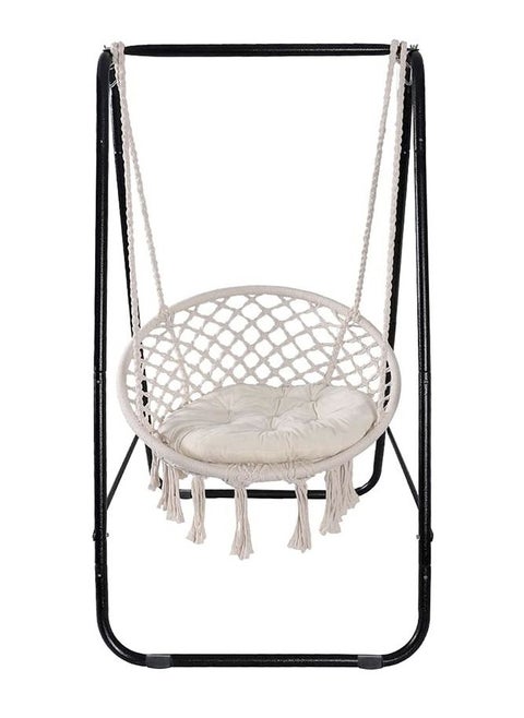 Strength Hammock Chair Macrame Hammock Included Heavy Duty Stand Max330Lbs (Beige)