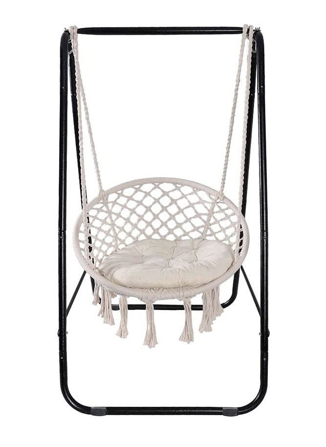 Strength Hammock Chair Macrame Hammock Included Heavy Duty Stand Max330Lbs (Beige)