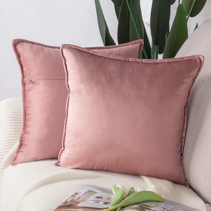 MADIZZ Set of 2 Super Soft Velvet Decorative Throw Pillow Covers 18x18 inch Pink Square with Fringe Luxury Style Cushion Case Pillow Shell for Sofa Bedroom - Image 1