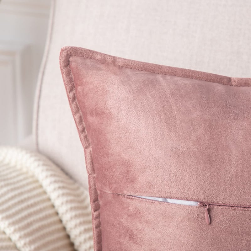MADIZZ Set of 2 Super Soft Velvet Decorative Throw Pillow Covers 18x18 inch Pink Square with Fringe Luxury Style Cushion Case Pillow Shell for Sofa Bedroom - Image 3