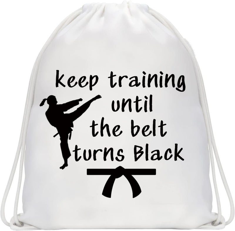 MBMSO Karate Drawstring Backpack Keep Training Until the Belt Turns Black Taekwondo String Bag Martial Arts Lovers Gym Sack Bag Keep Training Backpack - Image 1
