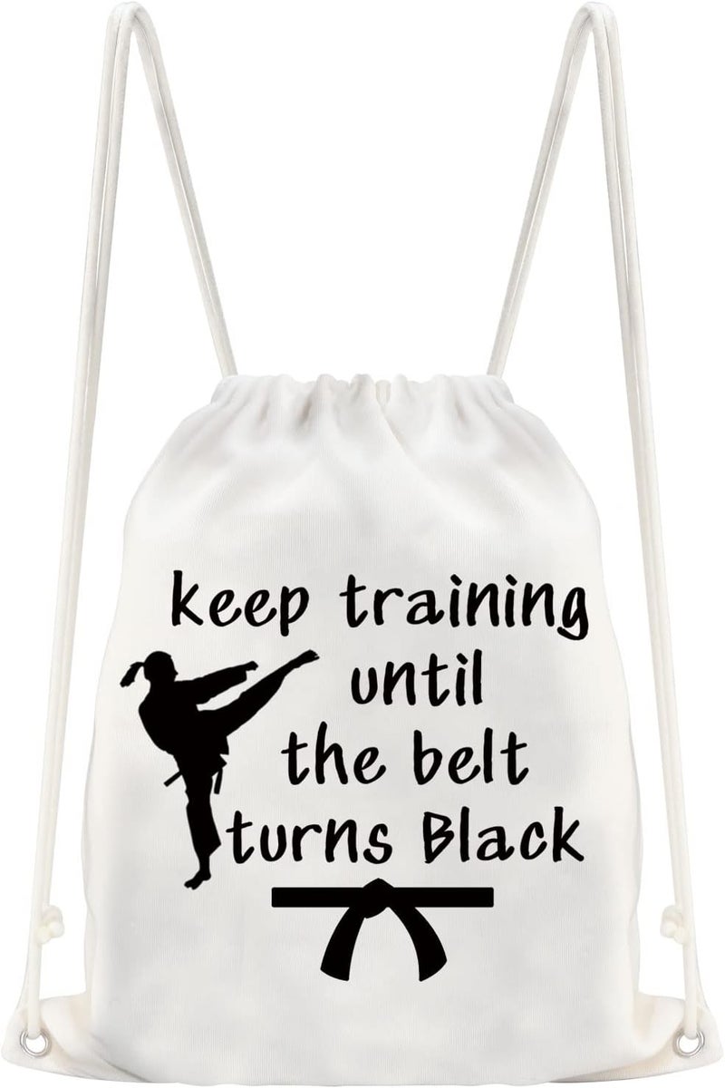 MBMSO Karate Drawstring Backpack Keep Training Until the Belt Turns Black Taekwondo String Bag Martial Arts Lovers Gym Sack Bag Keep Training Backpack - Image 2