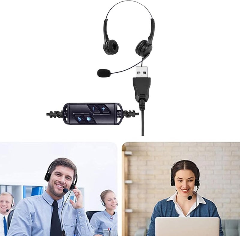 Elegant Black Ergonomic Over Ear USB Headset With Noise Cancelling Microphone Wide Compatibility PC Laptop - Image 4