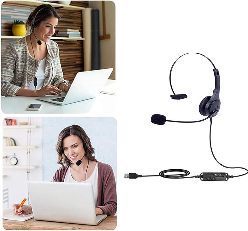 Elegant Black Ergonomic Over Ear USB Headset With Noise Cancelling Microphone Wide Compatibility PC Laptop - Image 5
