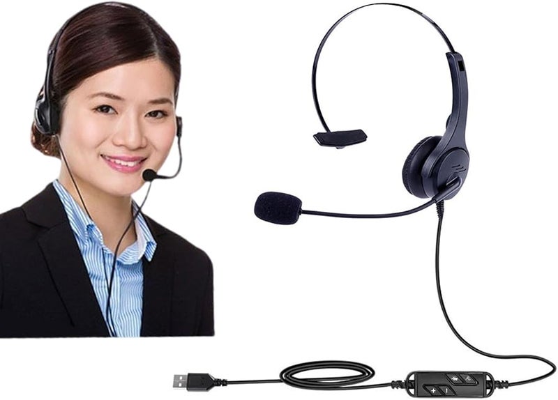 Elegant Black Ergonomic Over Ear USB Headset With Noise Cancelling Microphone Wide Compatibility PC Laptop - Image 3