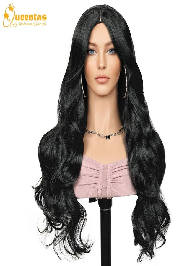 QUEENTAS 24 Inch Long Black Hair Wig for Women Full Head Wavy Curly Wigs Cosplay Synthetic Hair Diwali Wig - Image 2