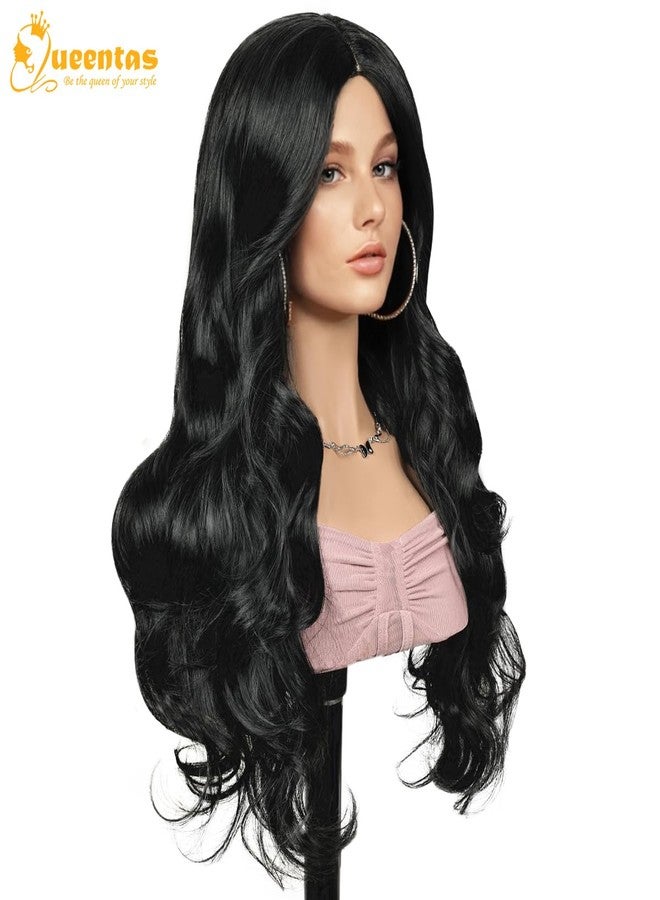 QUEENTAS 24 Inch Long Black Hair Wig for Women Full Head Wavy Curly Wigs Cosplay Synthetic Hair Diwali Wig - Image 4