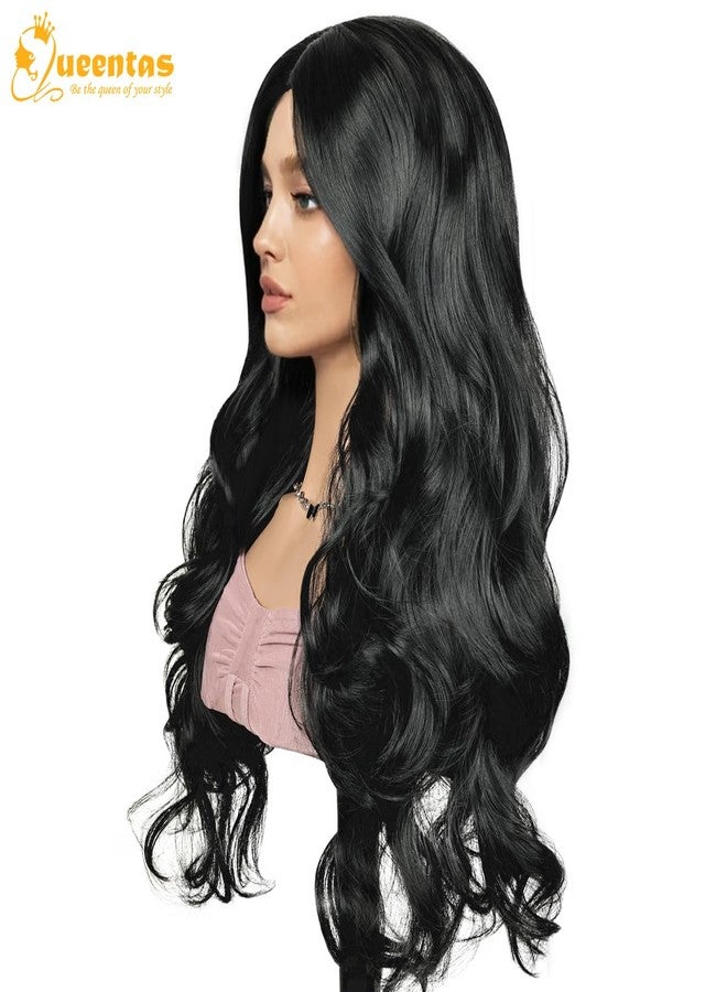 QUEENTAS 24 Inch Long Black Hair Wig for Women Full Head Wavy Curly Wigs Cosplay Synthetic Hair Diwali Wig - Image 3