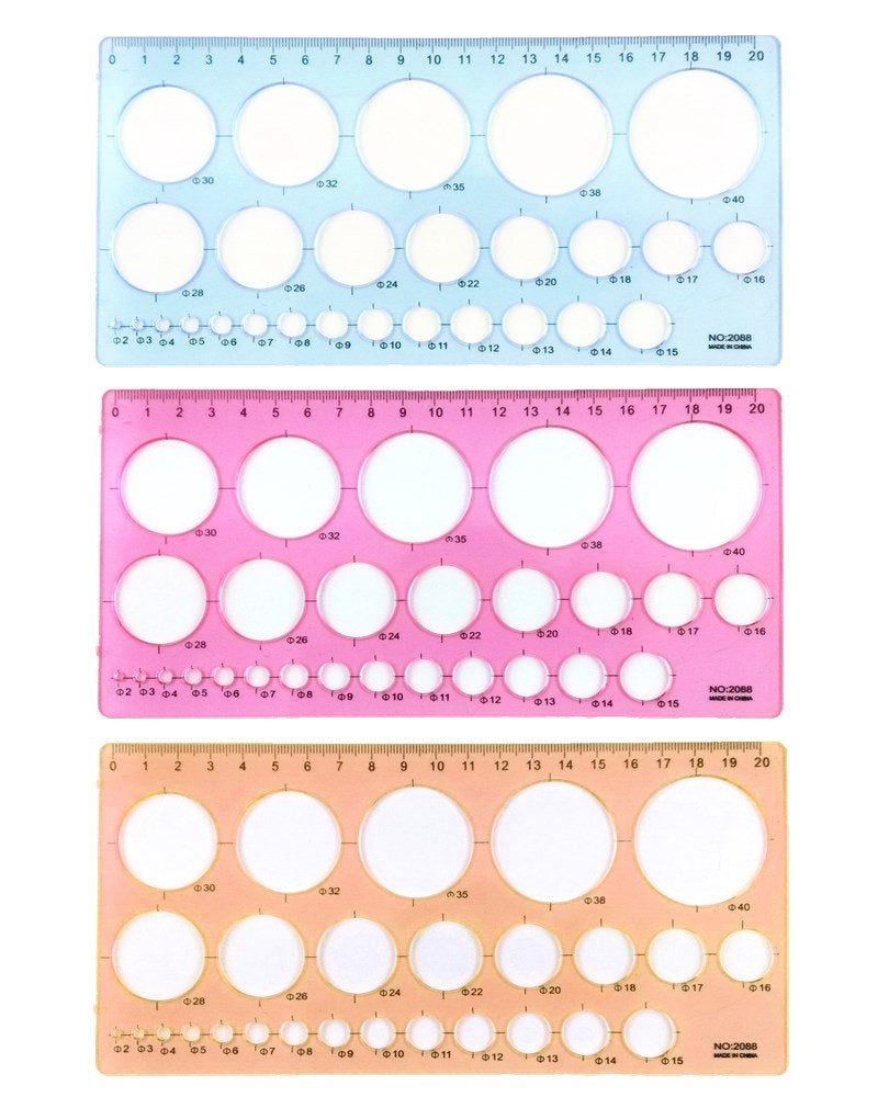 yueton 3pcs Colorful Transparent Plastic Washable Circle Drawing Painting Stencils Scale Template Sets Graphics Rulers