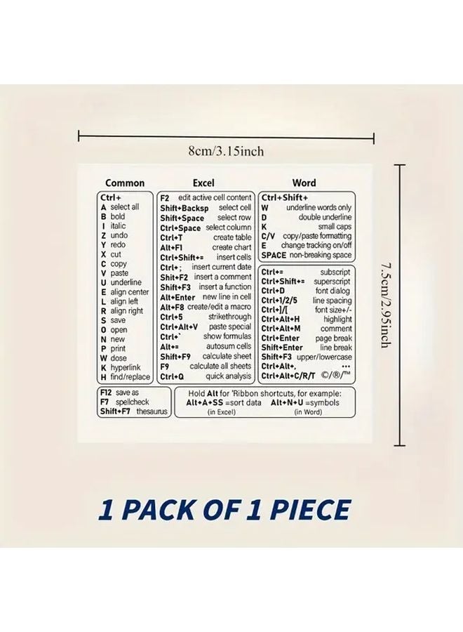 Microsoft Word Excel Keyboard Shortcut Stickers 2 Pieces Transparent Quick Reference Guide - Image 2