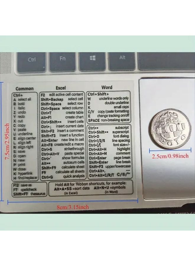 Microsoft Word Excel Keyboard Shortcut Stickers 2 Pieces Transparent Quick Reference Guide - Image 3