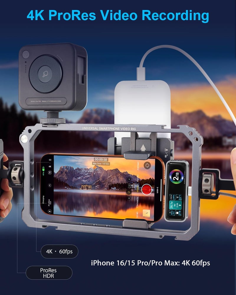 TWOPAN Magnetic Portable iPhone SSD for ProRes 4K 60fps Video Recording, 2TB External Super Storage for iPhone 17/16/15 Pro/Pro Max, iMac/MacBook, LCD Display, USB-C PD 3.0 Port, Built-in Cooling Fan - Image 2