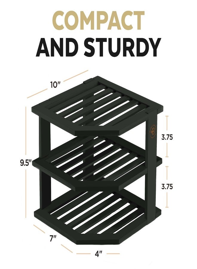 بامبوسي رف منظم للخزائن - رف زاوية من الخيزران لسطح المطبخ، موفر للمساحة في الخزائن للأطباق، والصحون، والأوعية، وخزانة الخبز، وتخزين الحمام أو كحامل على سطح الطاولة، أسود - Image 3