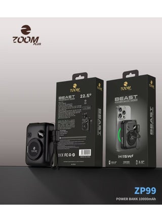 باور بنك ZP99 [BEAST] بسعة 10000mAh متعدد الوظائف مع كابل USB-C مدمج وشاحن لاسلكي للساعات وشاحن جداري مدمج | شحن سريع | حل طاقة 3-في-1 فائق الحمل - view 2
