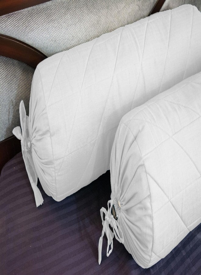 Saffron Quilted Bolster Pillow Cover (White, 8" Diameter x24 Long (20 cm x 60 cm)) - Image 2