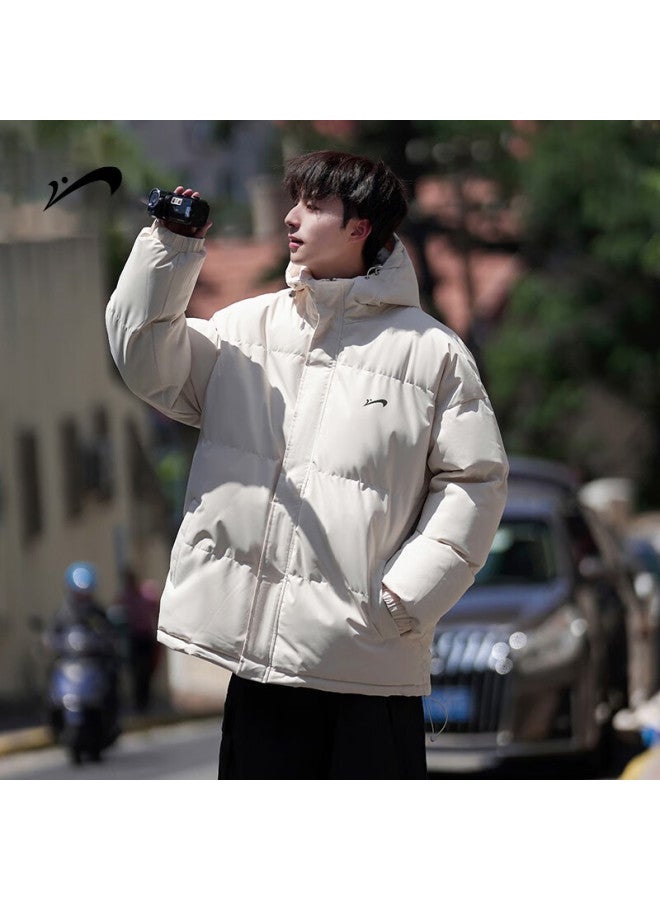 Guirenniao Men's Autumn Winter Hooded Thickened Cotton Padded Jacket Warm Coat Off-white 4XL