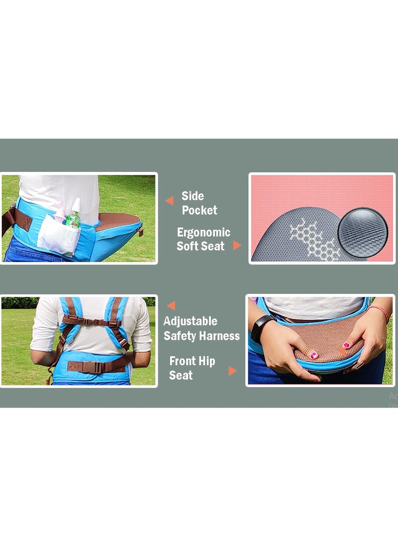 Kiddale - Baby Carrier Sling with Hip Seat Baby Carry belt Kangaroo Bag Blue - Image 1