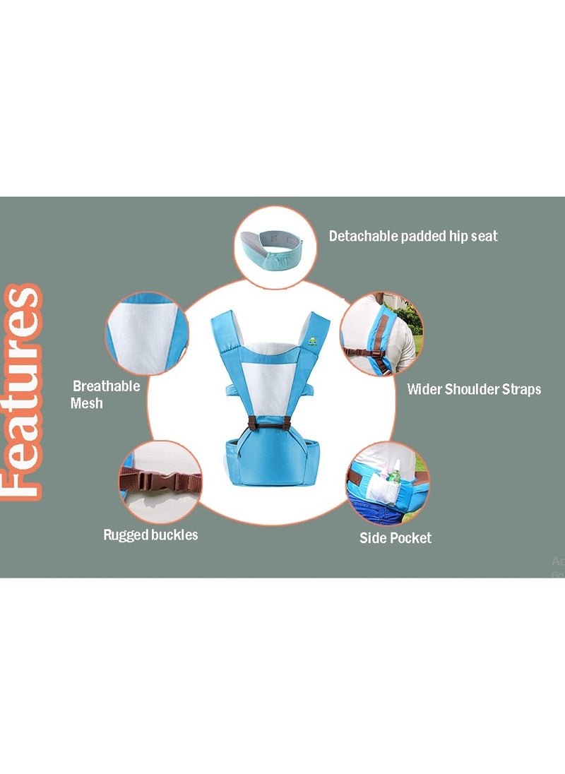 Kiddale - Baby Carrier Sling with Hip Seat Baby Carry belt Kangaroo Bag Blue - Image 1