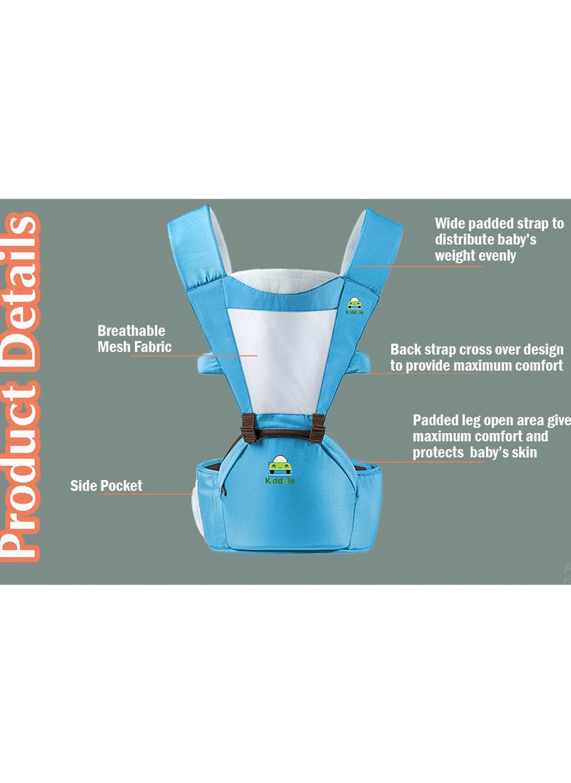 Kiddale - Baby Carrier Sling with Hip Seat Baby Carry belt Kangaroo Bag Blue - Image 1