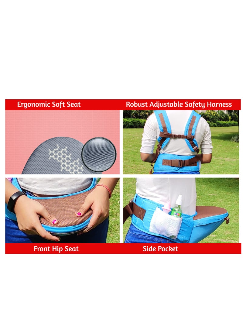 Kiddale - Baby Carrier Sling with Hip Seat Baby Carry belt Kangaroo Bag Blue - Image 1