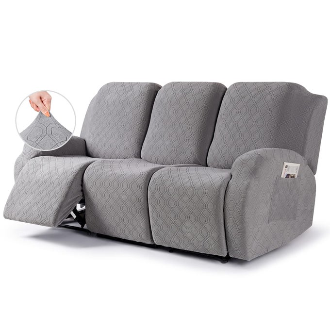 RECLINER COVER 3PIECES STRETCH RECLINING COUCH COVERS WITH POCKETS RECLINING SOFA SLIPCOVERS 3 SEATER SOFT WASHABLE FURNITURE PROTECTOR FOR DOGS CATSLIGHT GRAY
