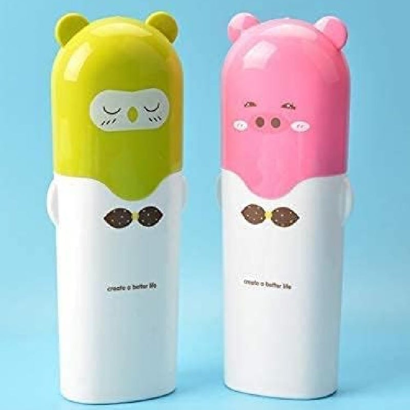 Riviox Portable Cartoon Animal Design Toothbrush Holder Box, Pack of 2, Multicolor - Image 1