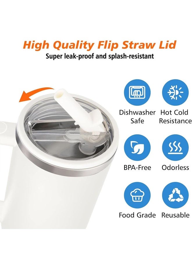 2 Pack 40 oz Tumbler Flip Straw Leak Proof Lid Replacement for 40 OZ Tumbler,Spill Proof Splash Reusable (Transparent Cream) - Image 3