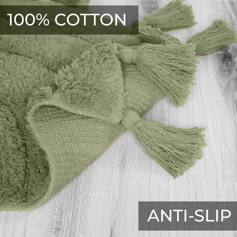 KIBAGA Beautiful Boho Rug with Tassels for Your Bathroom - Soft Half Circle 100% Cotton Mat Fits Perfectly Into Your Home - A Cute, Non-Slip and Absorbent Crochet Rug Ideal to Enhance Any Bath/Bedroom Decor - Image 5