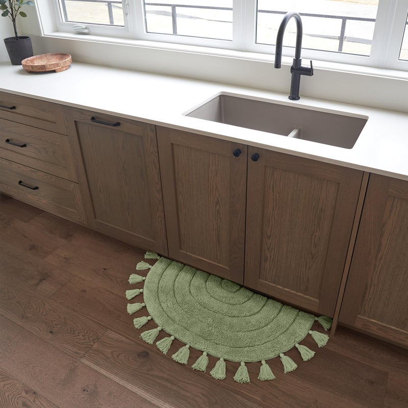 KIBAGA Beautiful Boho Rug with Tassels for Your Bathroom - Soft Half Circle 100% Cotton Mat Fits Perfectly Into Your Home - A Cute, Non-Slip and Absorbent Crochet Rug Ideal to Enhance Any Bath/Bedroom Decor - Image 4