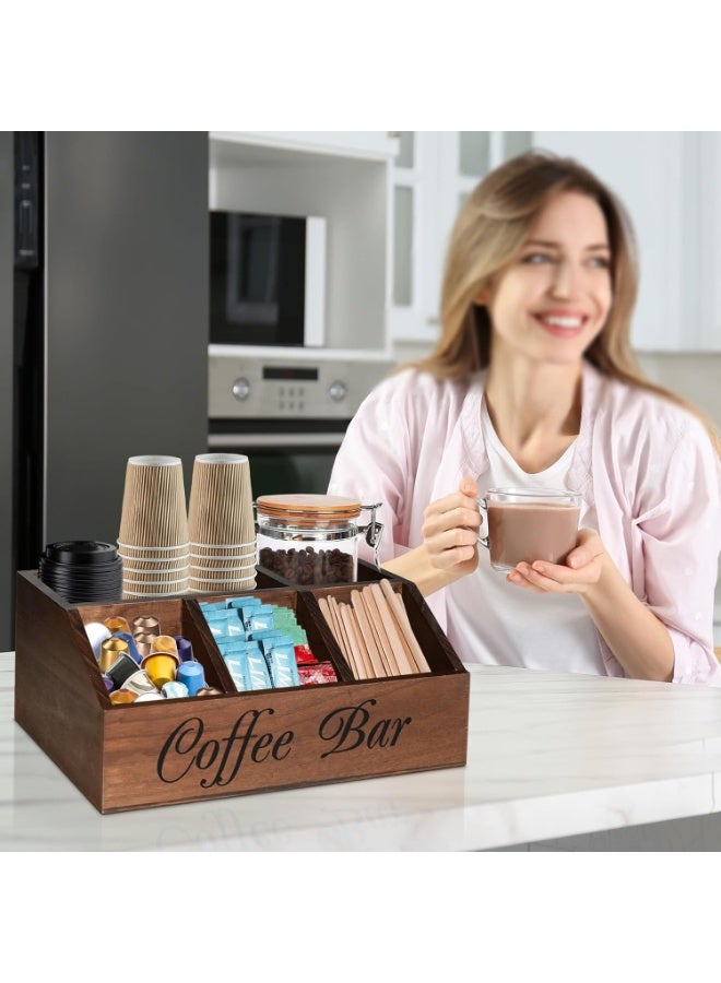 LOOPITYS Coffee Station Organizer,made of solid wood Coffee bar Storage Beautiful and with multiple compartments for storage, tilted angle for easy retrieval,- for Pods Condiment Syrup Tea Cups Stirrers - for Farmhouse Coffee Bar Decor - Image 1